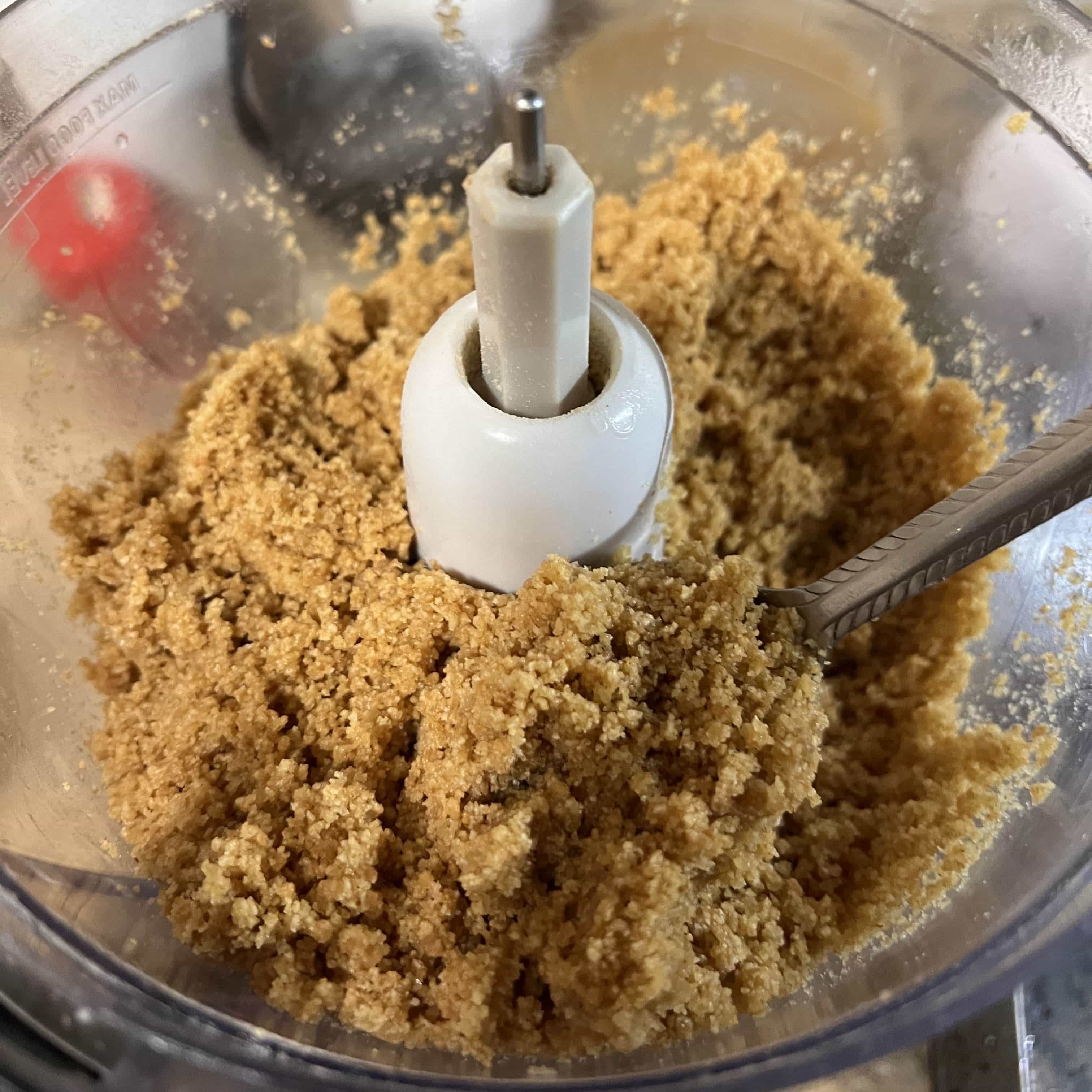 Graham cracker crumbs blended in processor